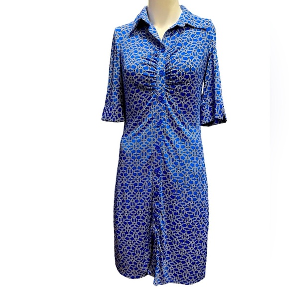 Laundry by Shelli Segal Tile Print Dress Size 4Navy White Geometric Navy Modest - Picture 4 of 11